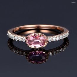 Wedding Rings Huitan Delicate Engagement Ring For Women Rose Gold Colour With Pink Oval Stone Simple Design Dazzling CZ Fashion Jewellery