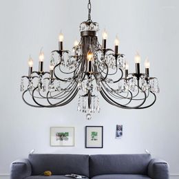 Chandeliers American Retro Led Black Chandelier Luxury Crystal Hanging Ceiling Lamp Decoration For Living Dining Room Bedroom Indoor Fixture