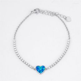 Link Bracelets Luxury Crystal Round Stone Bracelet White Blue Opal Heart Champagne Gold Silver Colour Chain For Women Jewellery