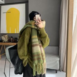 Scarves 1Pc Winter Scarf Women Cashmere Warm Pashmina Plaid Foulard Female Wraps Thick Soft Bufanda Tassels Shawl Long Stole