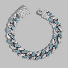 Charm Bracelets Hip Hop Blue Crystal Cuban Chain Bracelet For Men Women High Quality Rhinestones 13MM Miami Link Jewellery