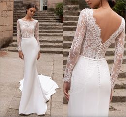 Sexy Boho Lange Brautkleider 2023 Spitze Top Meerjungfrau Hochzeitskleid Rückenfreies Brautkleid Türkei Robe de Mariage