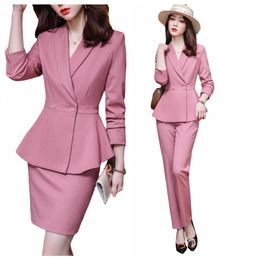 Two Piece Dress High Quality Korean Spring Autumn Pencil Skirt Blazer Sets Outfits Female Formal Business Office Ladies Work Jacket Suit 230615