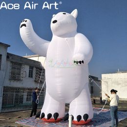Huge White Standing Inflatable Greeting Polar Bear with Led Light Cartoon Mascot for Event Festival Decoration