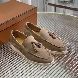 Italy brand Summer Walk Suede Loafers Shoes Men Hand Stitched Smooth LP Jogging Slip-on Loro&Piana Comfort Party Dress Casual Walking EU35-46
