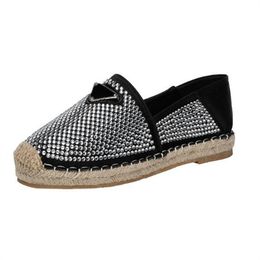 Classic Womens Shoes Rhinestone Lady Platform Fisherman Luxury Women Flat Straw Bottom Casual Boat Shoe Metal Buckle Ladies Loafer