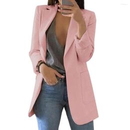 Women's Suits Jacket Blazer Skin-Touching Office Work Lapel Open Stitch Cardigan Slim Fit Mid-Length Lady Coat Streetwear