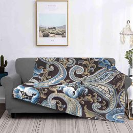 Blankets Blue Brown Vintage Paisley Air Conditioning Blanket Soft Warm Light Thin Floral Flowers Black Beige