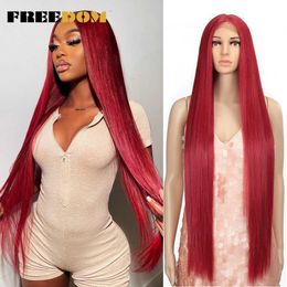 Synthetic Lace Wig 38 Inch Deep Part Long Straight Wig Pink Cosplay Wigs Synthetic Lace Front Wigs For Black Women 230524