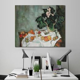 Still Life Canvas Art Still Life with Apples and A Pot of Primroses Paul Cezanne Painting Hand Painted Contemporary Decor