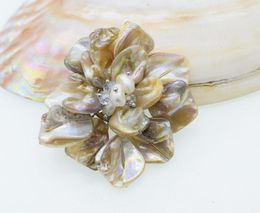 Brooches ! Freshwater Pearl And Shell Flower Coffee/white/black Baroque Brooch 60mm Nature Wholesale FPPJ