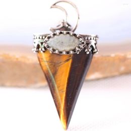 Pendant Necklaces Charm Necklace Natural Gem Tiger Eye Labradorite Oval Bead Triangle Antique Crown Half Moon Jewery Gift K698