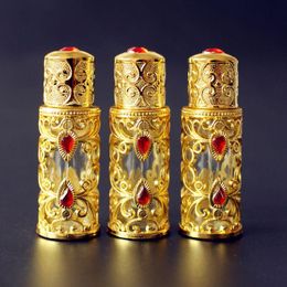 wholesale 3ml Alloy Glass Perfume Bottle Arab Style Metal Essential Oils Bottle with Glass Dropper GOLD Colour Vuwfn