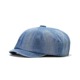 Berets Gorras Hombre Spring Summer Denim Newsboy Caps Flat Peaked Octagonal Cap Men Women Painter Beret Hats Visor Gatsby Flat Ivy Hat Z0613