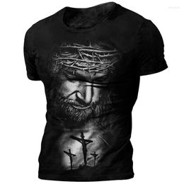 Men's T Shirts Retro Men's Jesus T-shirts 3D Printing O-neck Short Sleeve Tops Casual Loose Vintage Shirt Oversized Tee Men Clothing