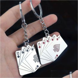 Key Rings Metal Royal Flush Poker Playing Card Ring Red Black Keychain Bag Hanging Fashion Jewelry Will And Sandy Drop Delivery Dhflz