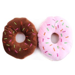 Funny Doughnut Shape Dog Squeaking Toy Fleece Sound Toy For Pet Dog Chew And Play Pink Coffee Pet Accessories