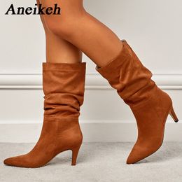 2023 Fashion Pointed Small Medium Leg Boots Chelsea Boots Womens Anti slip Slim Heels 35-42 Spring/Autumn New