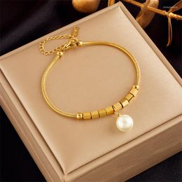 Strand 316L Stainless Steel Fashion Classic Round Pearl Geoometric Beaded Bracelet For Women Simple Non-Fading Party Wrist Jewellery Gift