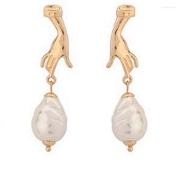Dangle Earrings Golden Wealth Palm Finger Thread Imitation Pearl Charm Trendy Brincos Bijoux Boucle D'oreille