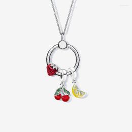 Chains 2023 Summer S925 Strawberry Sparkling Lemon Slices With Seeds And Small Letter O Charm Fruit Party Necklace Set Diy