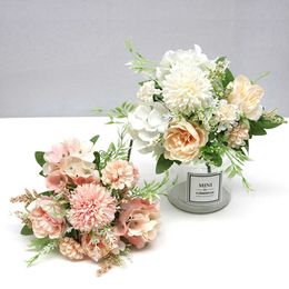 Dried Flowers heads piece mixed flower beautiful peony artificial hydrangea silk fake bouquet for home wedding decoration DIY dande