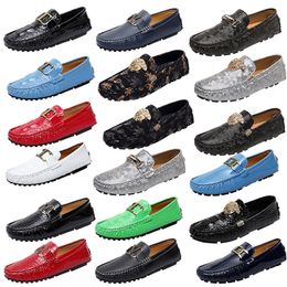 Luxury Brand Business dress shoes Soft Leather Loafers Low Heel Round Head Horse Rank Buckle Decorative Hand-Stitched Grey Black Leather Shoes Size 35-48