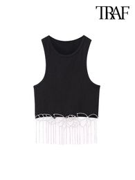 Women's Tanks Women Fashion With Rhinestone Crop Knit Tank Tops Sexy Sleeveless O Neck Female Vest Top Mujer