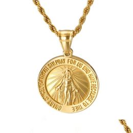 Pendant Necklaces Stainless Steel Virgin Mary Letter 18K Gold Plated Clavicle Sweater Chain Drop Delivery Jewellery Pendants Dhhto