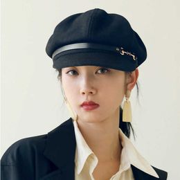 Berets Autumn and Winter Wool Felt Octagonal Hat British Girl Fashion Fitted Newsboy Women Big Size Berets 54cm 56cm 575cm 59cm 61cm Z0613