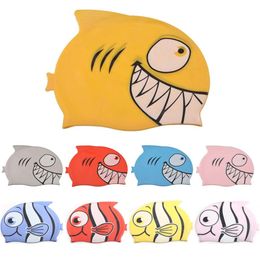 Swimming Caps Cartoon Shark Swimming Cap Children Silicone Kids Swimming Pool Hat Waterproof Protect Ears Boys and Girls Swim Equipment 230616