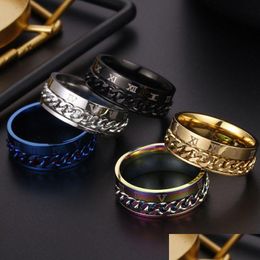 Band Rings Roman Numerals Rotatable Ring Relieve Pressure Stainless Steel Spin Chain Men Women Will And Sandy Fashion Jewellery Drop De Dhlpz