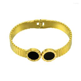 Bangle Stainless Steel Casual/Sporty Bracelet Black Shell Roman Numerals Light Yellow Color Customized Costume Jewelry