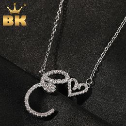 Pendant Necklaces THE BLING KING Mini Heart on Cursive Letter A-Z Name Pendant Iced Out CZ Pendant Charm Choker Necklace Hiphop Jewellery For Gift 230615