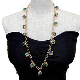 Chains YYGEM Blue Murano Glass With Electroplated Edge Gold Plated Long Chain Necklace 29" Colourful Fashion Women Jewellery