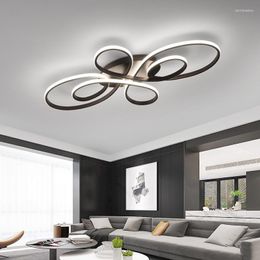 Chandeliers RC White/Coffee Finish Modern Led Chandelier For Living Room Bedroom Study Dimmable Ceiling Fixtures