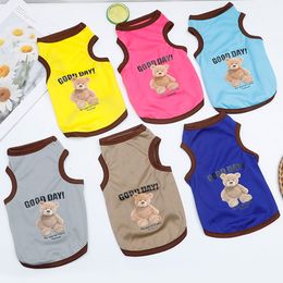 Dog Apparel Pet Summer Breathable Puppy Cat Mini Tank Top Cartoon Bear Print Corgi Teddy Tshirt 230616