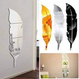 Wall Stickers Large Feather 3D Mirror Sticker for Living Room Art Home Decor Vinyl Plume Decal DIY Acrylic Mural Wallpaper 230615