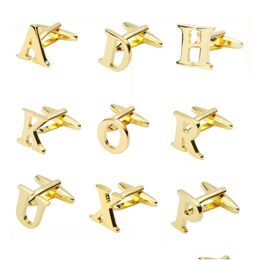 Cuff Links French Mens Shirt Metal Brass Gold Sier Az English Letter Cufflinks Initial Alphabet For Men Fashion Jewellery Will And Dro Dhy14