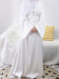 Ethnic Clothing Ramadan Eid Muslim Hijab Dress Satin Abaya Dubai Islamic Clothes Plain Closed White Abayas For Women Turkish Dresses Kaftan