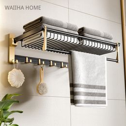 Bathroom Shelves Towel Holder Rack No Drill Shelf Foldable Aluminium Wall Mounted Shower Clothes Shampoo Storage Accessories 230615