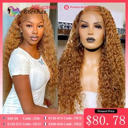 Lace Wigs Honey Blonde Deep Curly Lace Front Wig Brown Kinky Curly Human Hair 13x4 Brazilian Lace Frontal Wigs For Black Women Density 180 230616