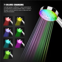 Other Faucets Showers Accs 7 Color LED Light Shower No Battery Automatic Glowing Changing Head for Romantic Bathroom Decor 230616