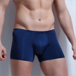 Underpants AIIOU Men Underwear Boxer Shorts Ice Silk Panties Seamless Comfortable Sleepwear Sexy Homme Cuecas For