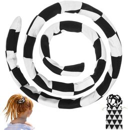 Headwear Hair Accessories 1Pc White Black Dreadlock Hair Tie Spiral Cloth Iron Wire Plaid Bendable Hair Band Ponytail Holder Hair Band Women Accessories 230615