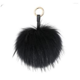 Keychains Fluffy Real Fur Ball Keychain Puff Craft DIY Pompom Black Pom Keyring Uk Charm Women Bag Accessories Gift Smal226198402196F