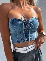 Women's Tanks Memoriesofu Donne Y2K Denim Push Up Bustier Tubo Top Senza Spalline Pulsante Backless Jeans Canotta Gilet Crop Streetwear