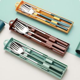 Dinnerware Sets Spoon Fork Chopsticks Cutlery Set 304 Stainless Steel Portable Pull Box Creative Student Travel Camping Tableware