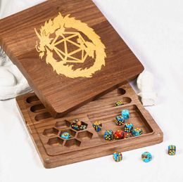 Outdoor Games Activities 2 in 1 Wooden Dice Case Tray High Quality Square Bamboo Holder for Set D RPG Tabletop 230616