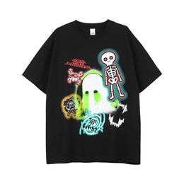 2023 Mens t shirt American Street Cotton t shirt Small Neckline Skull Fun Print Men and Women Clothing